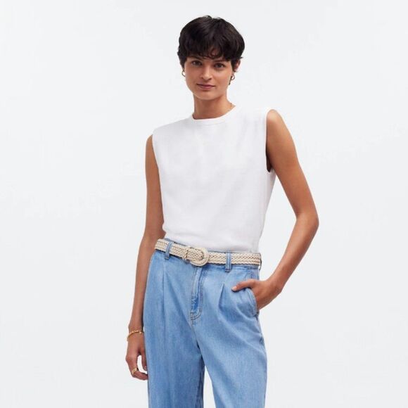 Madewell nr246 white Structured Muscle Tee NWT size L- makeup stain - Picture 2 of 11